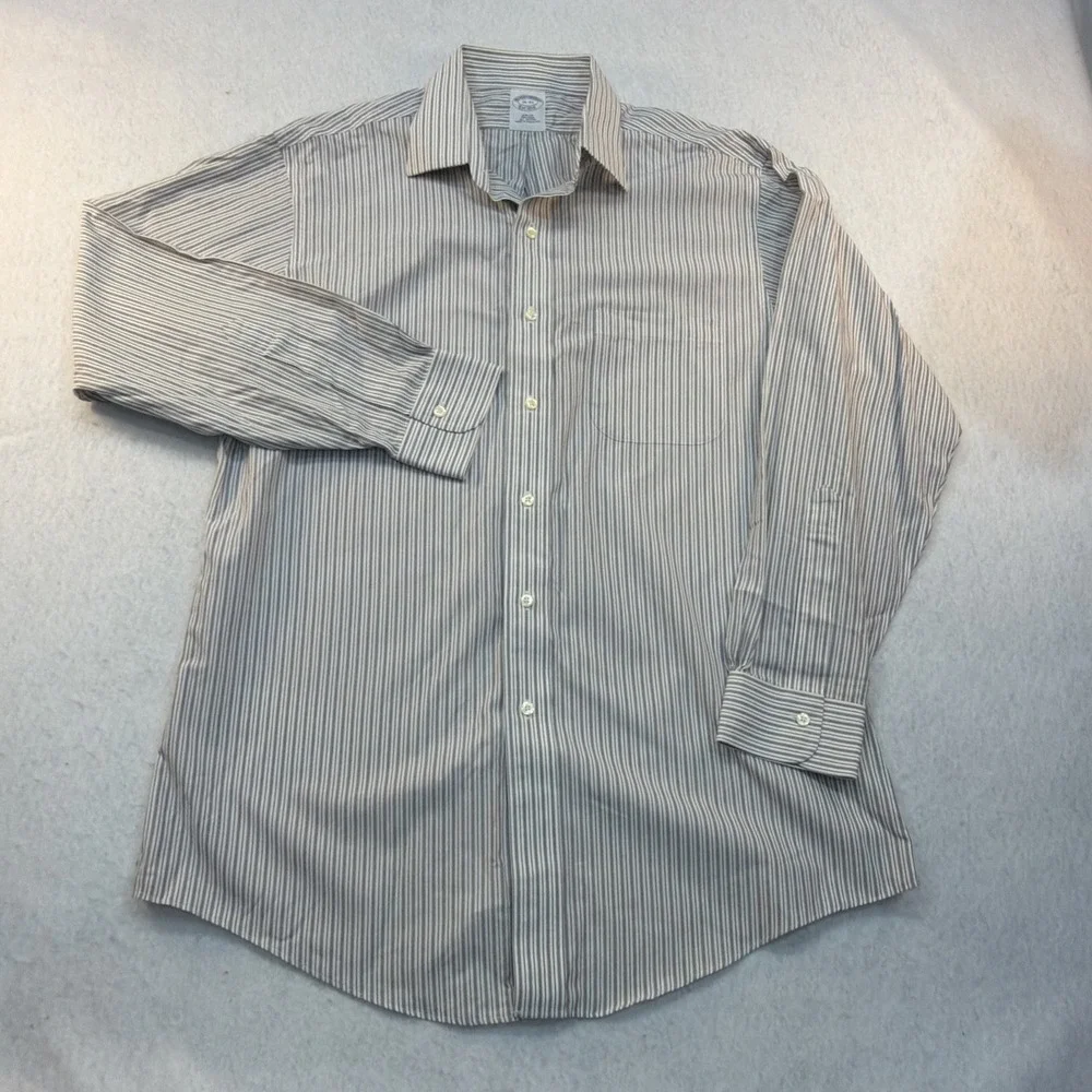 Brooks Brothers Dress Shirt Men 16/-33 Slim Fit Gray Stripes Cotton Non-Iron EUC